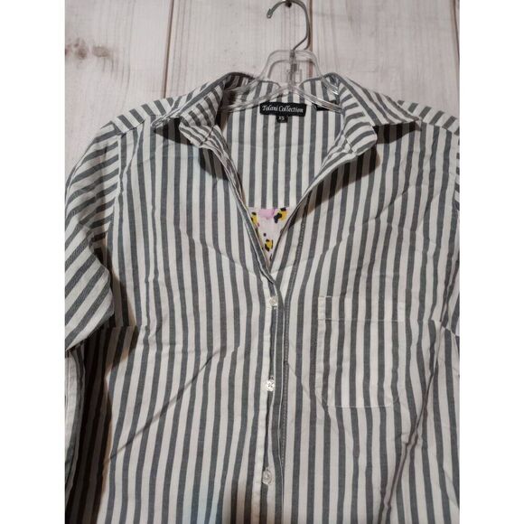 Taloni Collection Shirt Ladies Extra Small Gray White Floral Button Front Long S - Picture 3 of 8